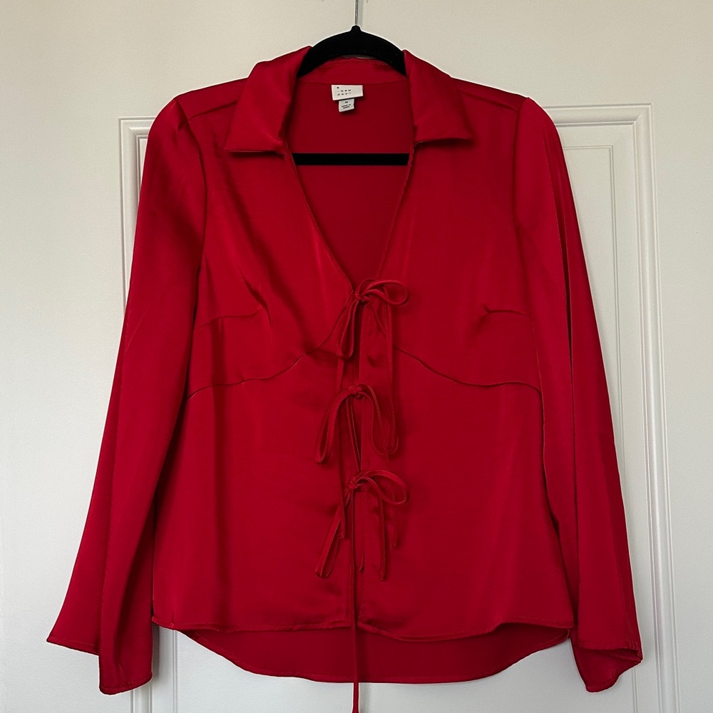 a new day Red Tie-Front Long-Sleeve Blouse